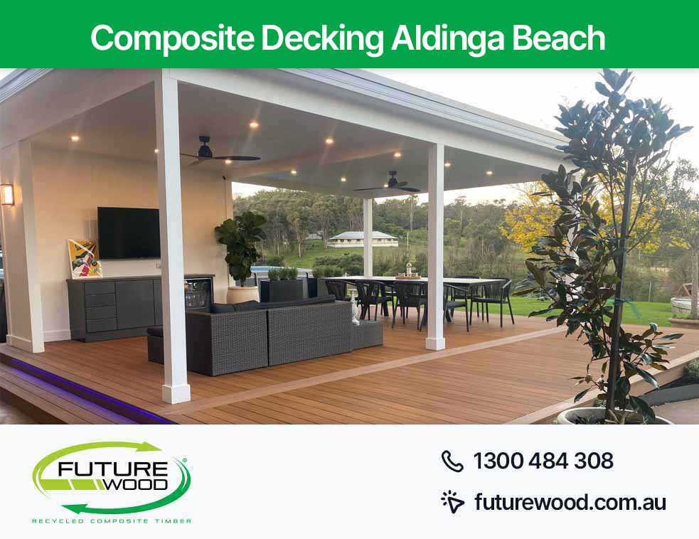 Image of a spacious outdoor living area in Aldinga Beach with composite decking boards