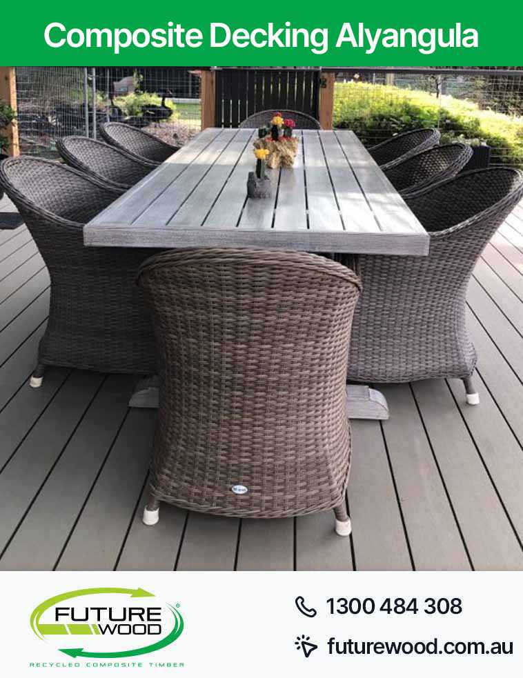 Picture of table and chairs on a deck made of composite decking boards in Alyangula