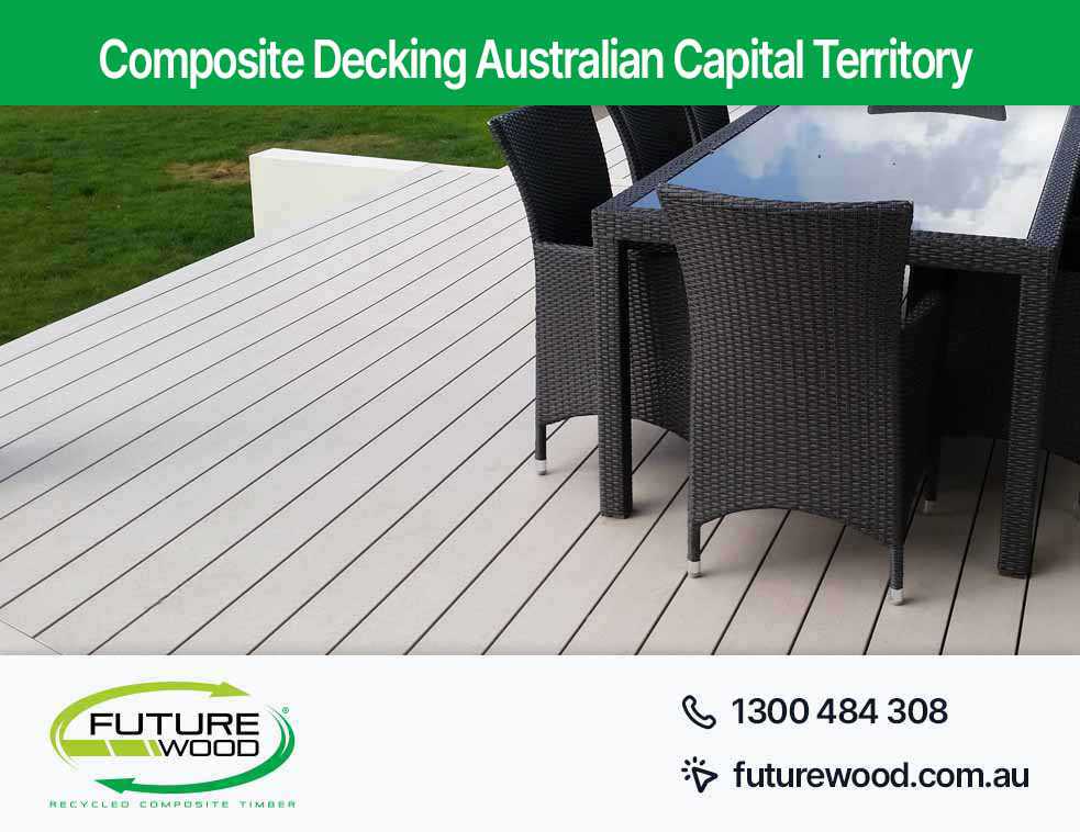 Composite decking boards with a table and chairs set in Australian Capital Territory