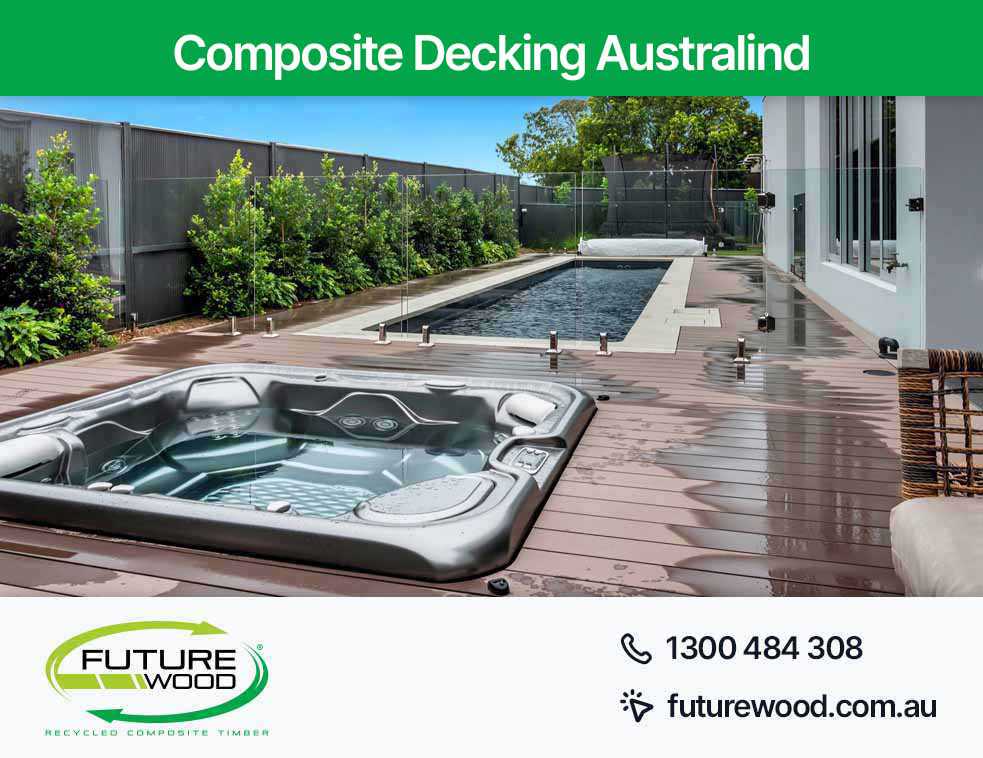 Photo of hot tub and pool set on a composite decking boards in Australind
