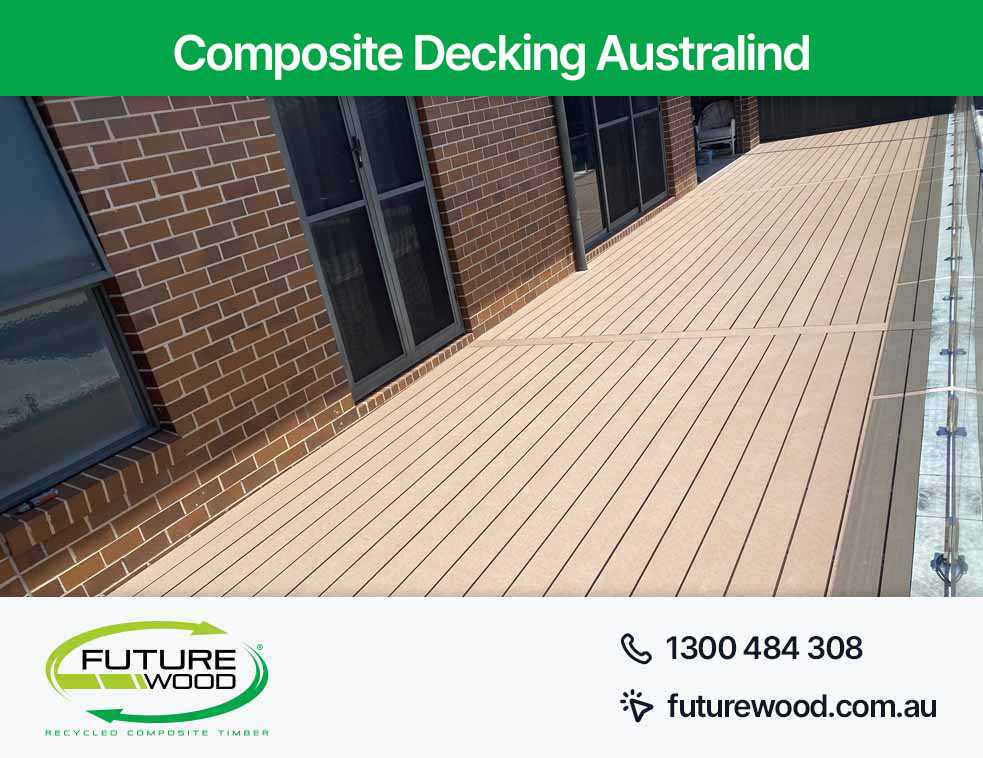 An image of a deck in Australind, showcasing its stylish railing design and the use of durable composite decking boards