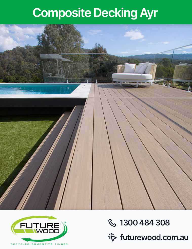 Photo of pool, and lawn in a composite decking boards in Ayr