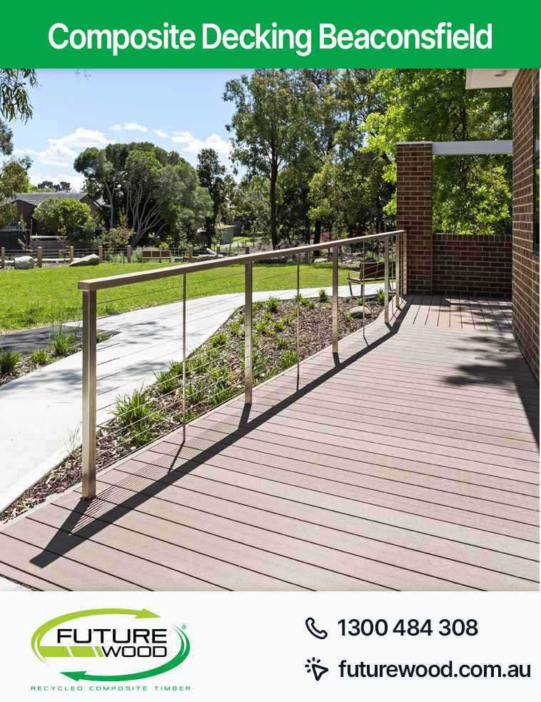 Image of a walkway made of composite deck boards in Beaconsfield, featuring a railing