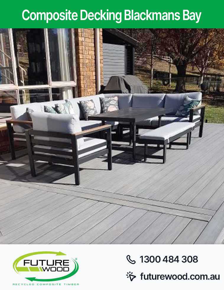 Image of modern patio in composite decking boards with furniture in Blackmans Bay