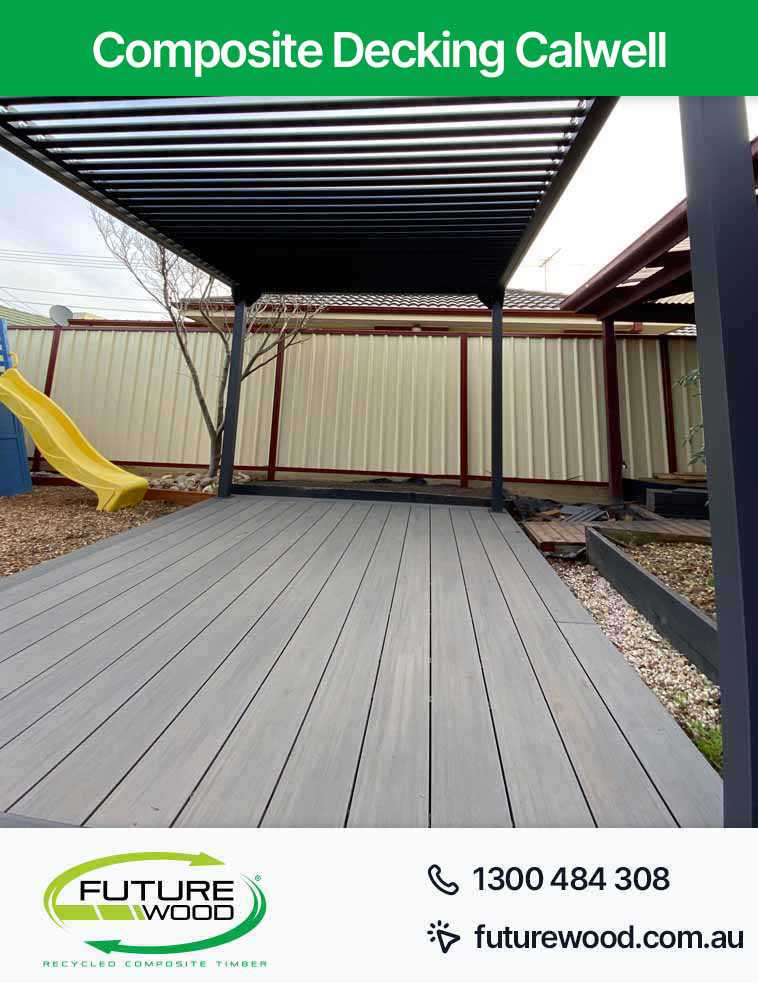 Picture of composite decking boards with a metal pergola in Calwell