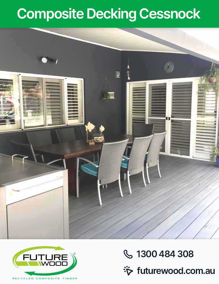 Image of outdoor seating on a composite deck boards in Cessnock