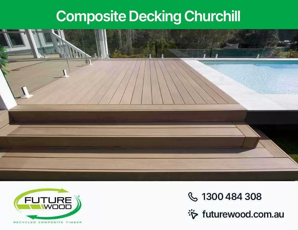 Steps leading to pool on composite deck boards in Churchill
