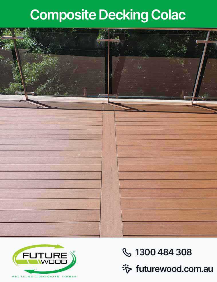 Image of deck made of composite decking boards in Colac with glass railing