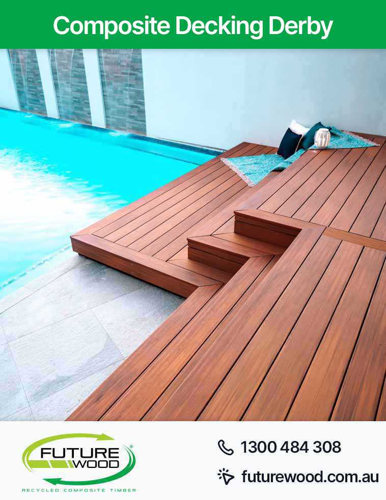 Picture of a deck made up of composite decking boards with a pool in Derby