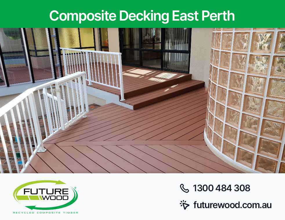 Image of a composite deck boards featuring a white railing in East Perth