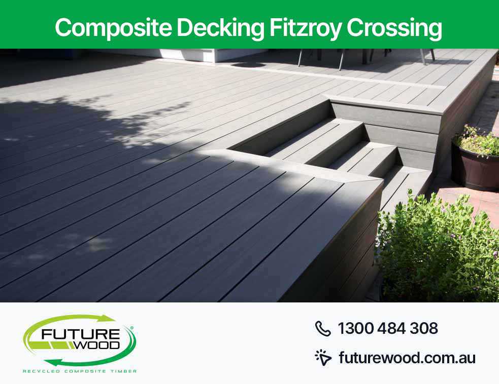 Image of a poolside deck in Fitzroy Crossing with composite decking boards and steps