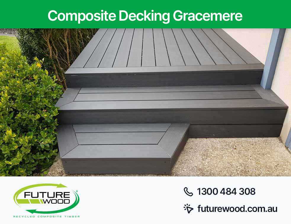 Image of black composite deck boards with steps in Gympie