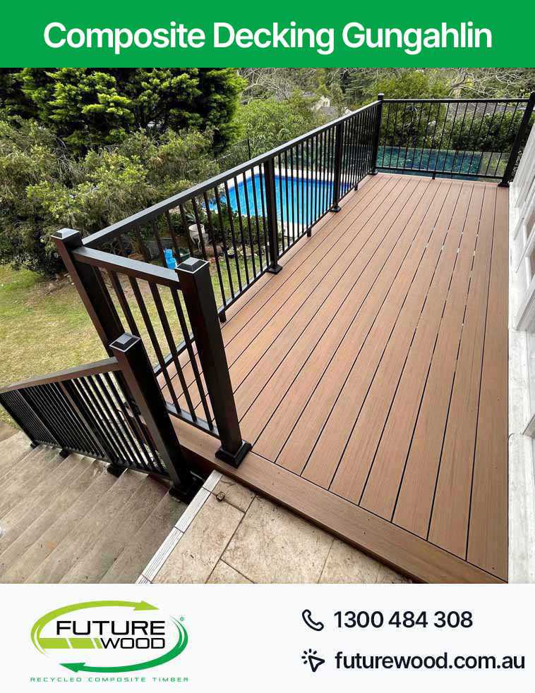 Image of railing and pool on composite decking boards in Gungahlin