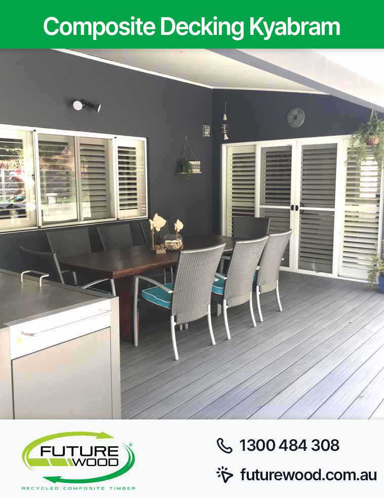 A deck in Kyabram with a table and chairs made of composite decking boards