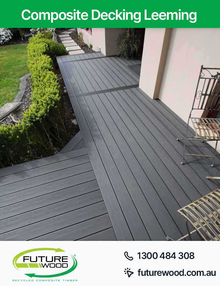 A deck near the garden, featuring composite decking boards in Leeming