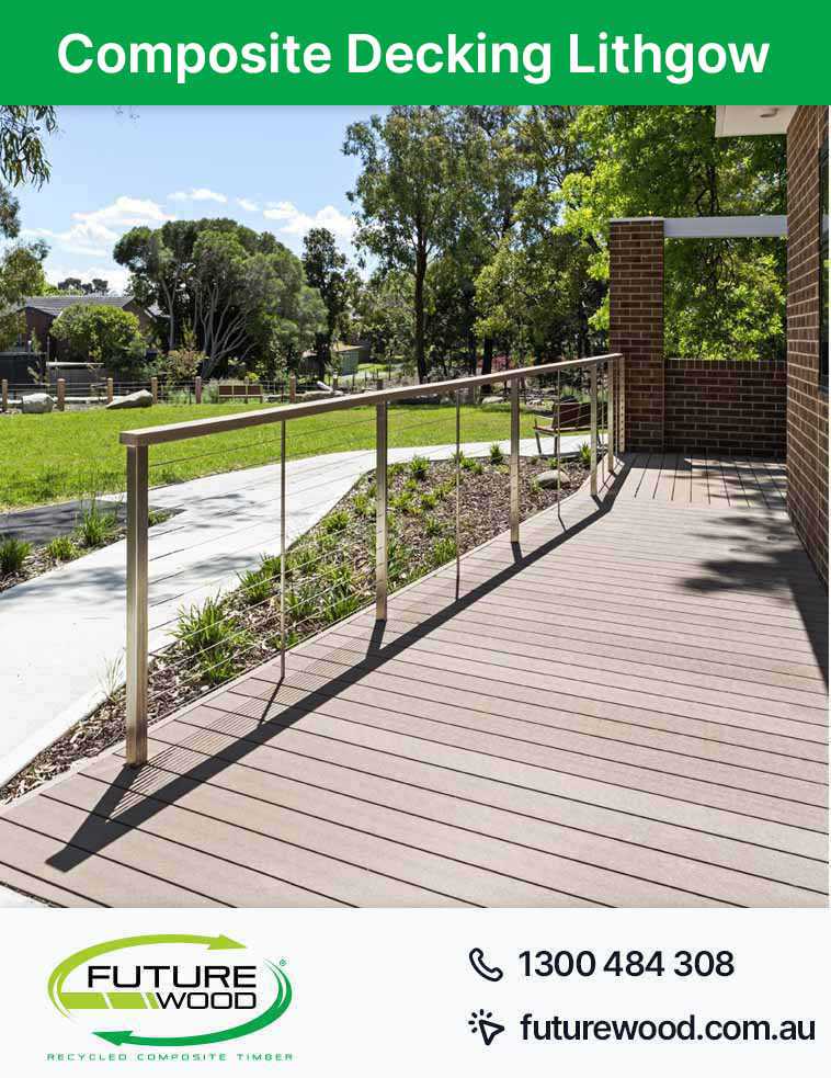 Image of a walkway made of composite deck boards in Lithgow, featuring a railing