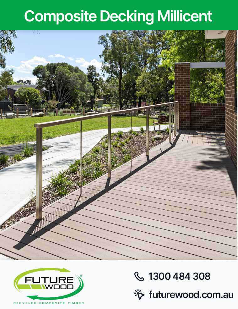 An image of a railing on a walkway made of composite decking boards in Millicent
