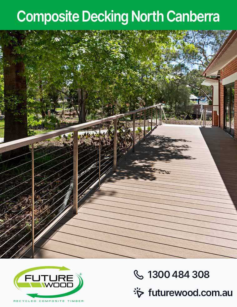 Image of a walkway made of composite deck boards in North Canberra, featuring a railing