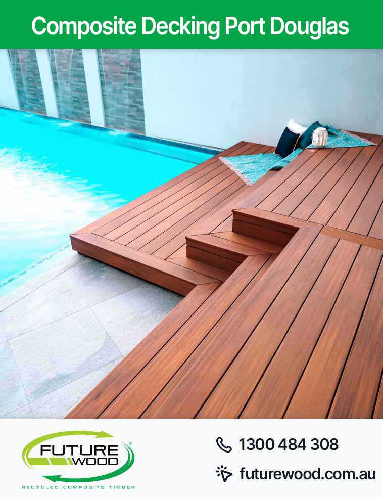 Picture of a deck made up of composite decking boards with a pool in Port Douglas