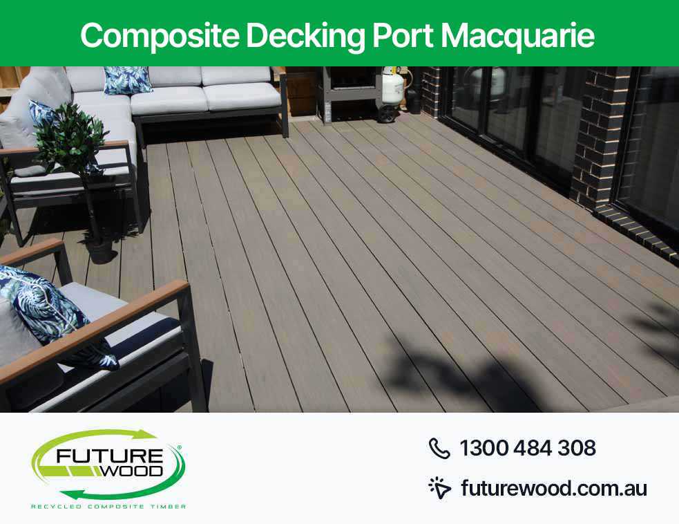 Image of modern patio in Port Macquarie with comfortable furniture on composite decking boards