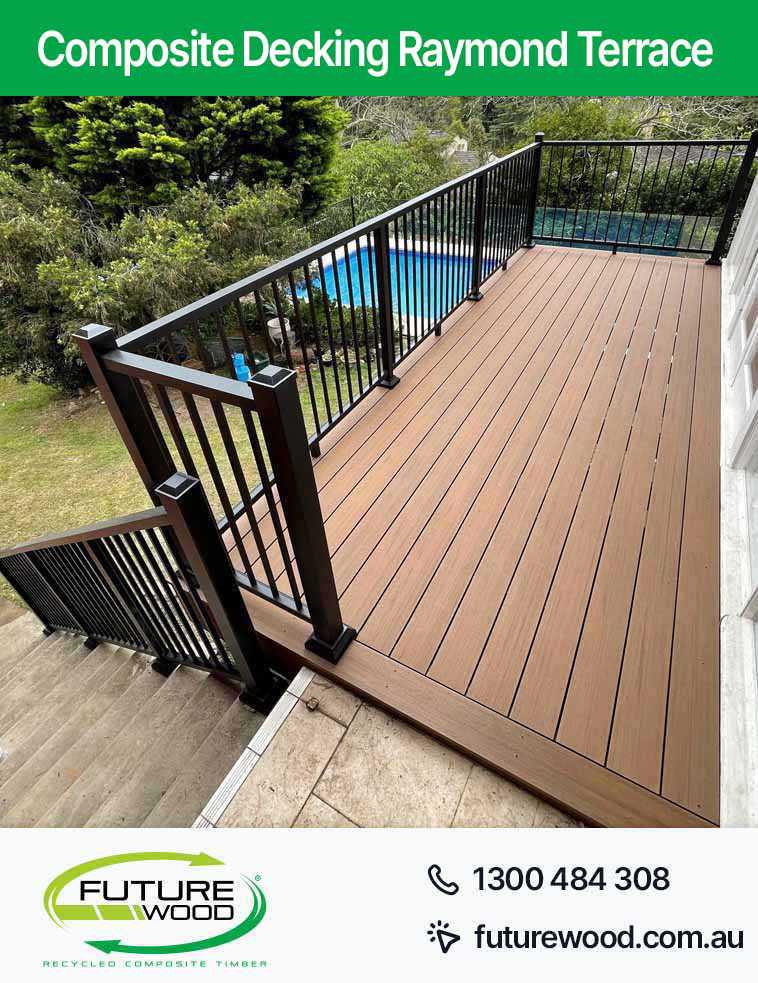 Picture of composite deck boards in Raymond Terrace with railing and pool