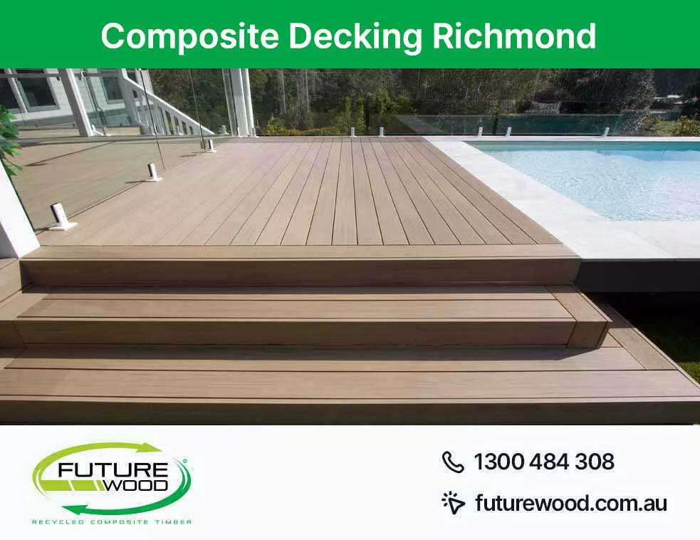 Steps leading to pool on composite deck boards in Richmond