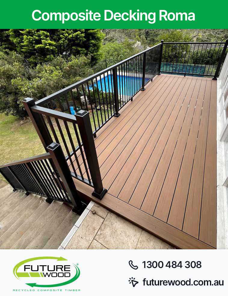 Photo of a pool and railing on composite deck boards in Roma