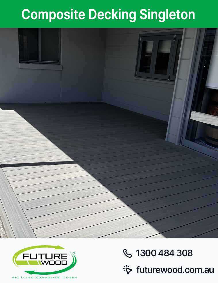 Composite deck boards, featuring grey decking in Singleton