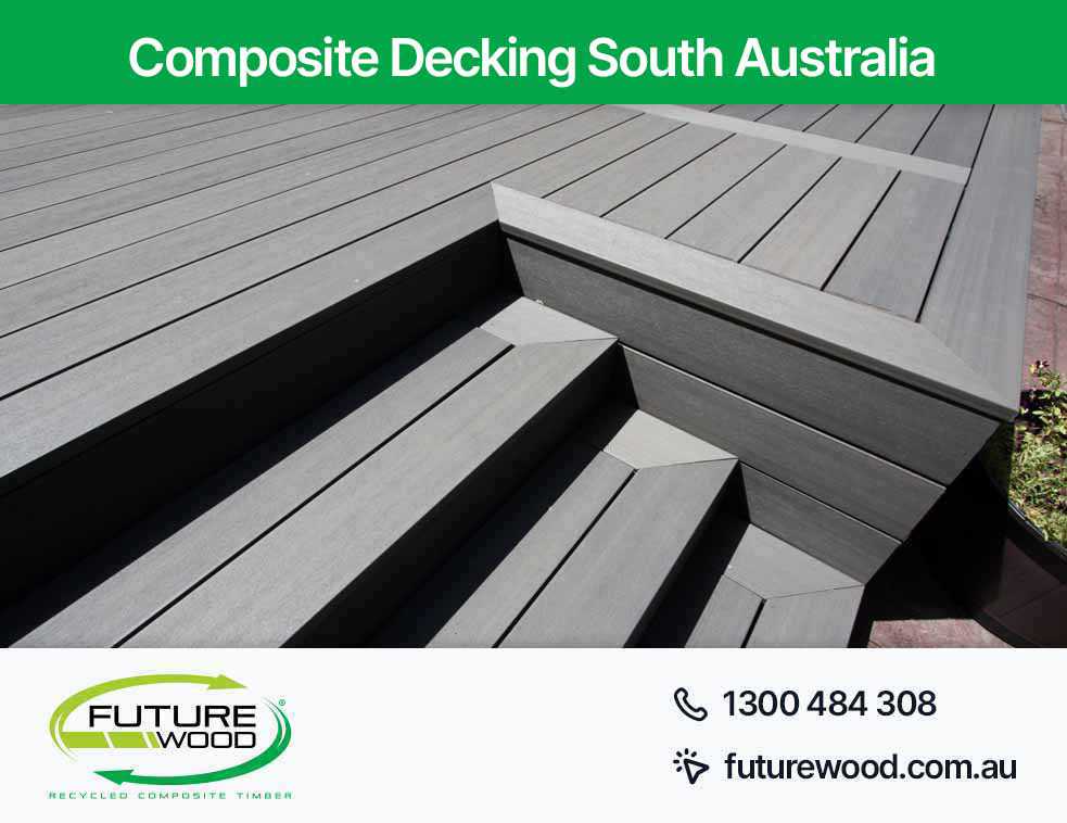 Photo of a patio and grey steps made from composite deck boards in South Australia