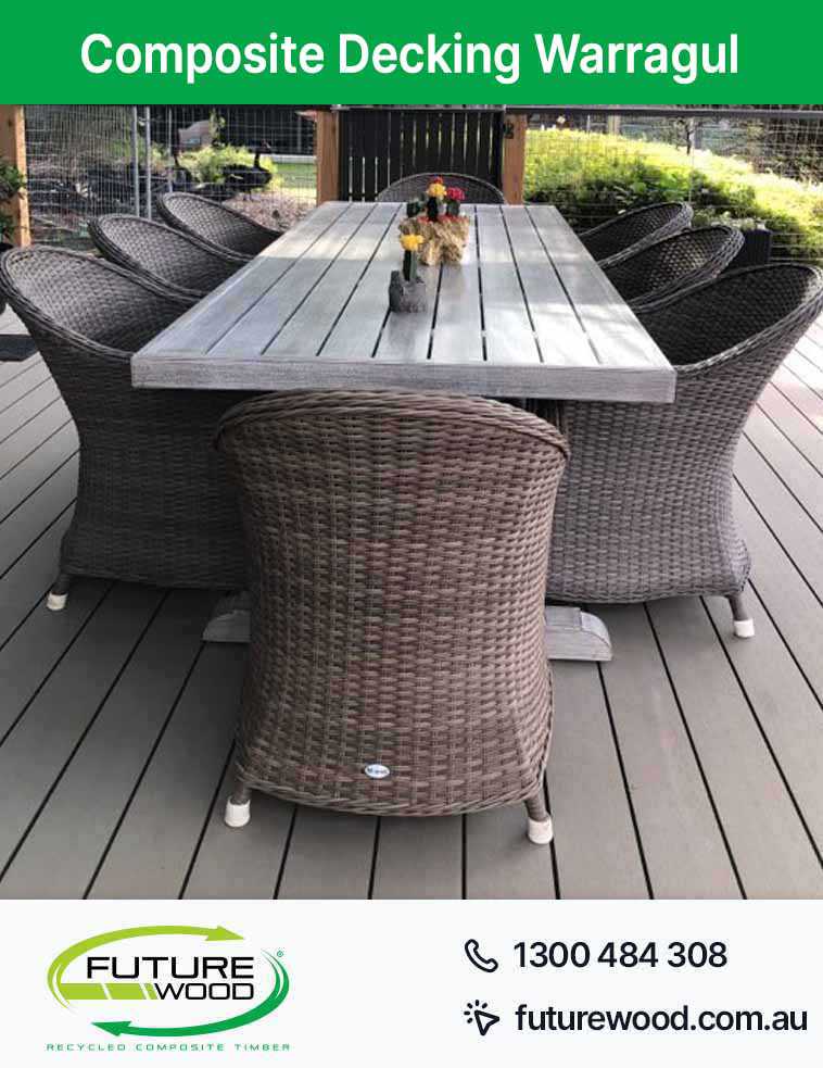 Composite decking boards with a table and chairs set in Warragul