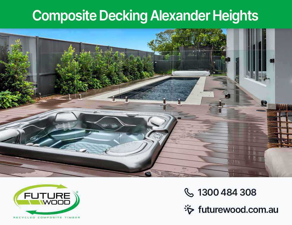 Photo of hot tub and pool set on a composite decking boards in Alexander Heights