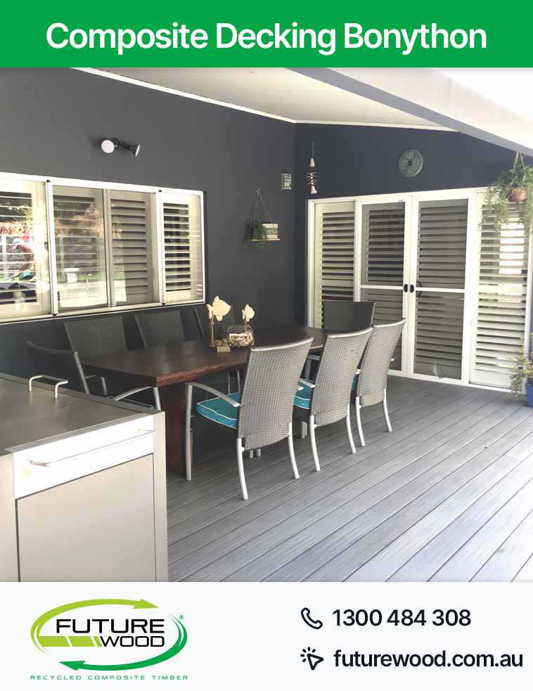 Picture of a composite deck boards featuring a table and chairs for outdoor relaxation in Bonython